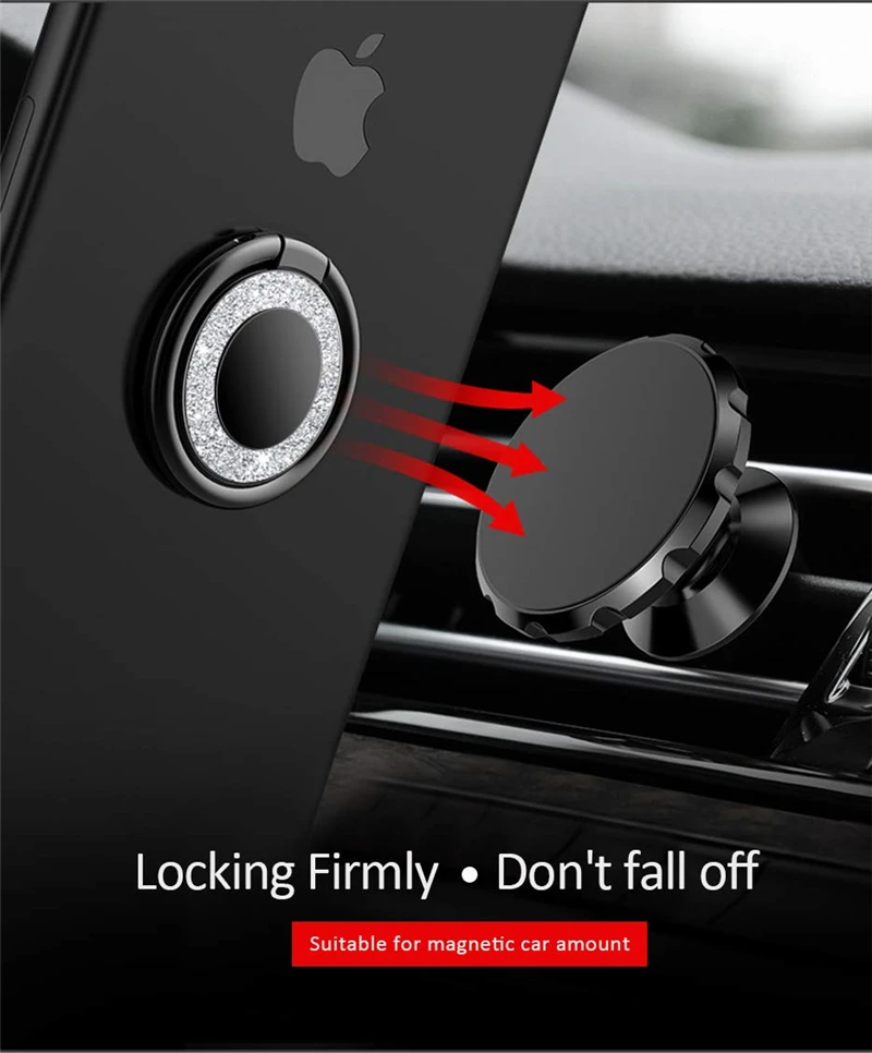 

Car Stand Mount Smartphone Holder for IPhone 11 Pro XS Max X XR 8 7 6S Plus Metal Crystal Glitter Phone Ring Finger Ring Holder