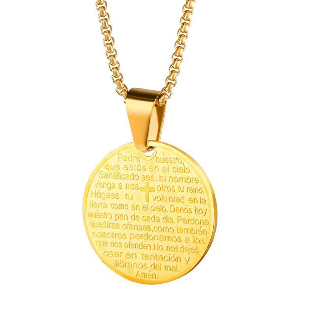 

Round Disc Pendant Necklace Men's Classic Stainless Steel Gold Color Fashion Chain Charm Necklace For Women Amulet Jewelry