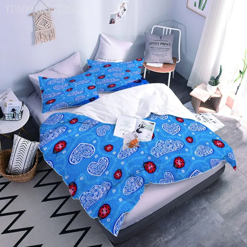 Blue Printed Bedding Set King Europe Queen Custom Ladybug Duvet Cover Cartoon Pattern Quilt Bedclothes Bed | Дом и сад