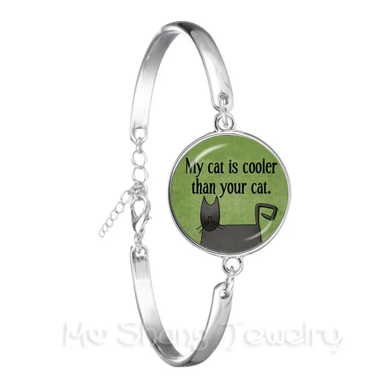 

Customize Your Beloved Pet Bracelet 18mm Glass Dome Cat Pattern Series Handmade Silver Plated Bangle Dog Lover Gift