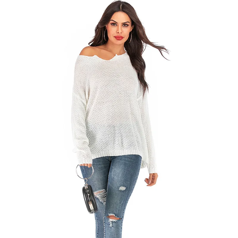 

Donsignet Women's Sweater New Fashion V-neck Pullover Pure Color Casual Knitted Long Sleeve Sweater Women's clothing