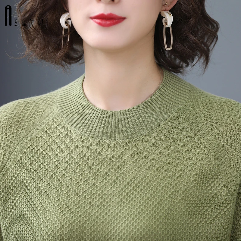 ASLTW пуловер свитер для женщин зимний однотонный клетчатый джемпер с круглым