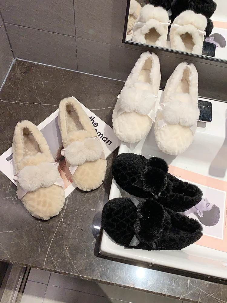 

Shoes Woman Flats Soft Slip-on Round Toe Casual Female Sneakers Bow-Knot Dress Comfortable New Winter Slip On Moccasin Round To