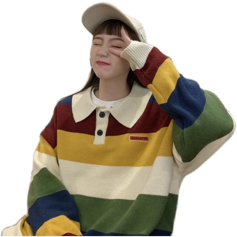 

Make firm offers the new color stripe embroidery letters polo sweater