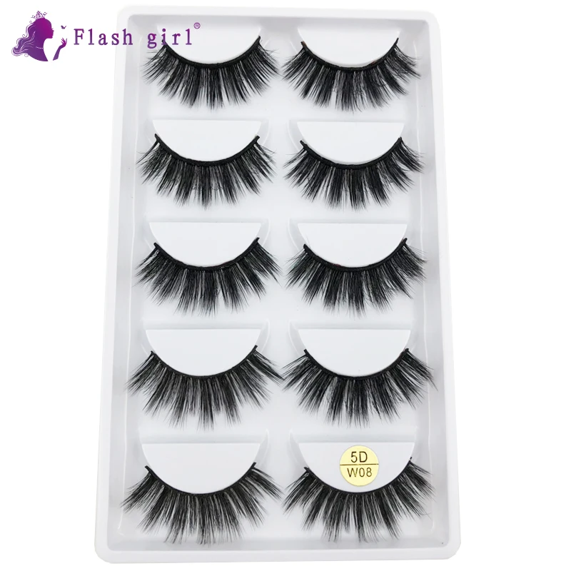 

Hot Selling 5 Pairs 5D Mink Eyelashes Reusable Thick Handmade Fake Eye Lashes High Volume Wispy Eyelash Extension 5D-W08