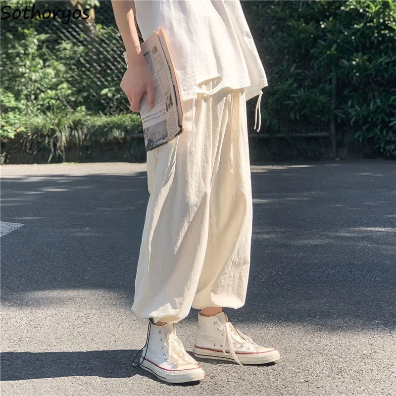 

Linen Casual Pants Women Summer Breathable Couples Bundle Ankle-length Trousers Female Simple Classic Daily Solid Baggy Fashion