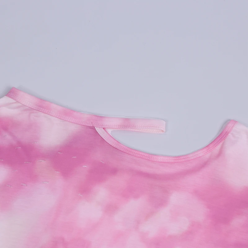 

Summer O-Neck Loose T-Shirt Casual Short-Sleeved Shirt Sexy Strapless Tie-Dye Printing T-Shirt
