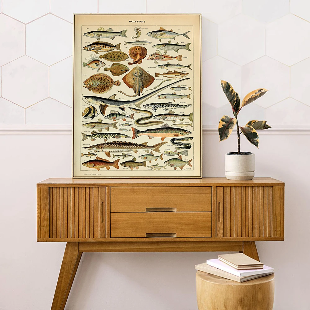 

Плакат с рыбками, винтажная картина с изображением рыб, Настенная картина с изображением рыб, уникальное украшение для гостиной