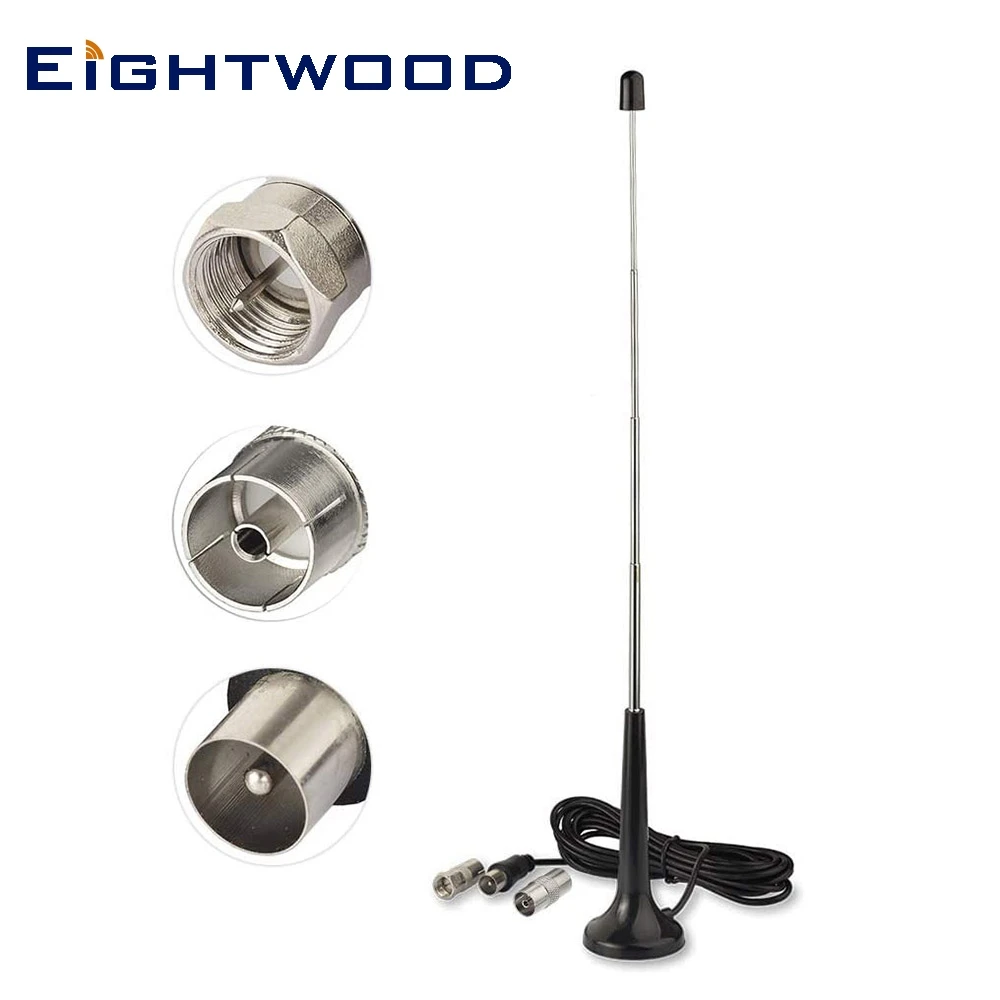 

Телескопическая антенна Eightwood FM, 75 Ом, для помещений, радиоантенна с ТВ «штекер-F», комплект из 2 адаптеров для USB-ТВ-тюнера, DVB-T, телевидения DAB