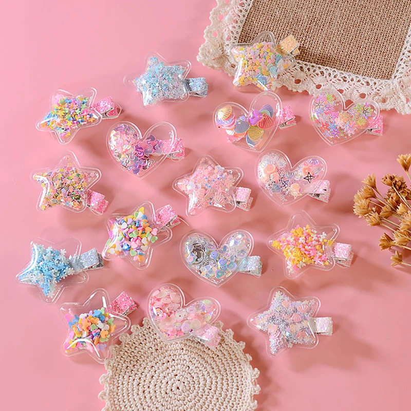 Заколки для волос милые разноцветные заколки с сердечками и звездами аксессуары