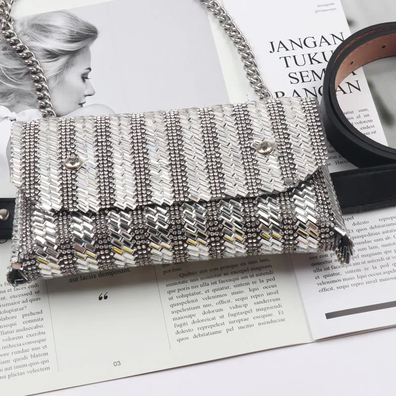 Bling Стразы поясные сумки Для женщин модная обувь с украшением в виде кристаллов поясная сумка из искусственной кожи талии Ремни цепи через плечо для телефона портмоне сумки