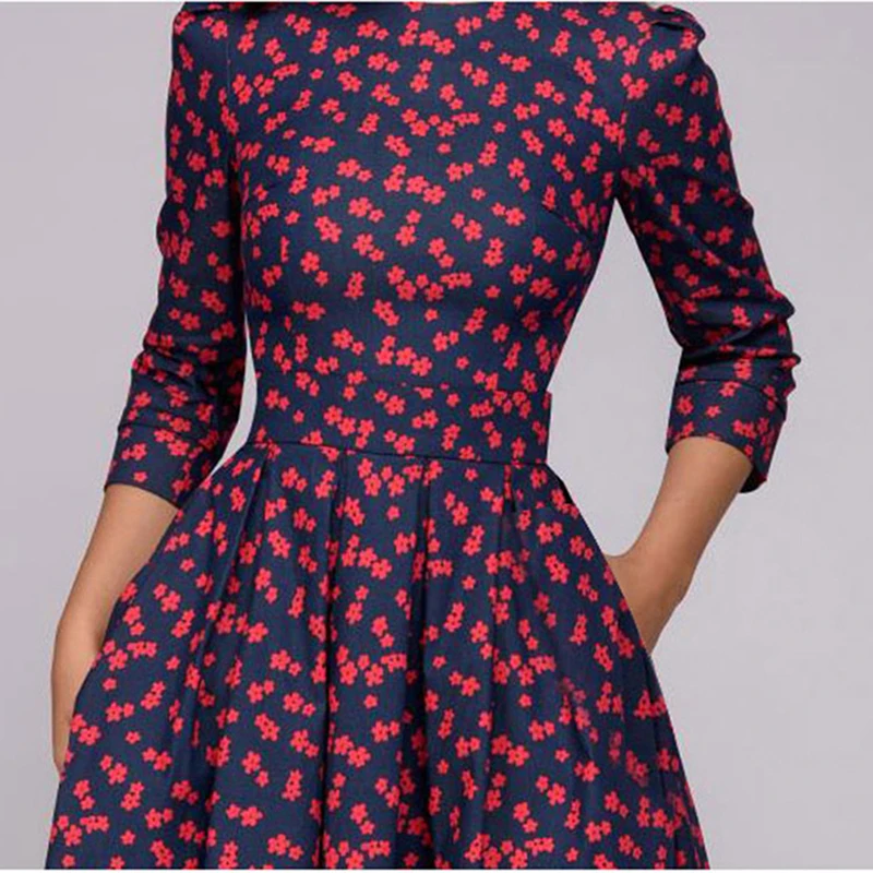 

2020 New Ladies Dress Women's Floral Retro Dress Elegant Midi sexy Dress 3/4 Sleeve Dress Fashion Floral Dress Boho Dress