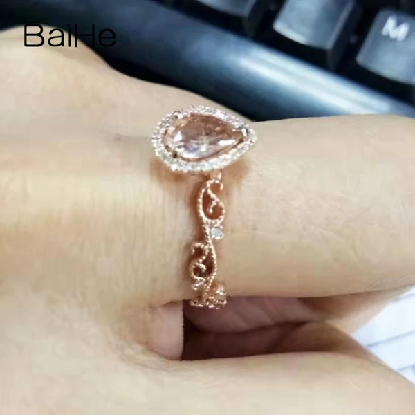 Art Nouveau античное 0.5ct морганит твердое 10 к розовое золото бриллианты Филигранное обручальное кольцо