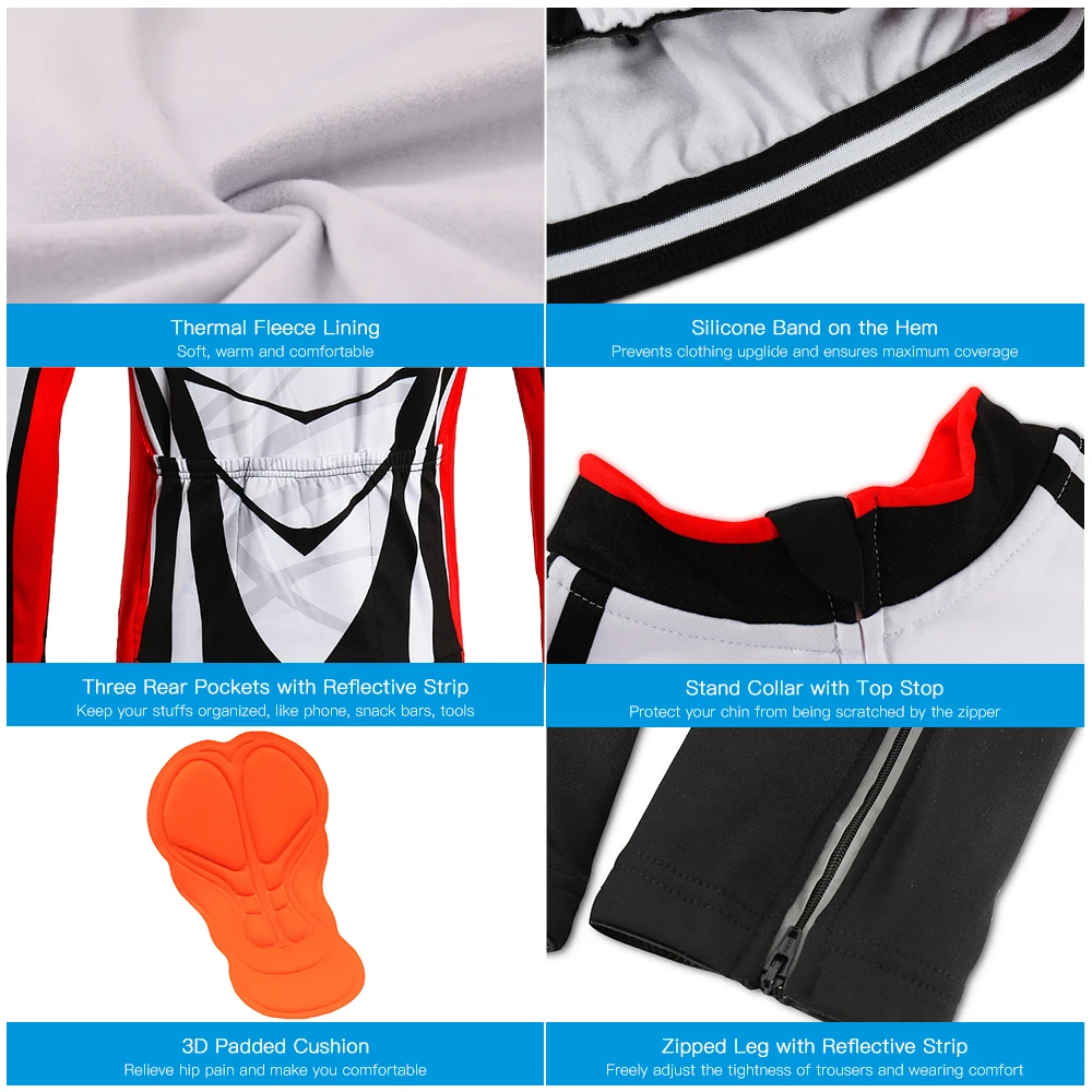 

Lixada Men Winter Thermal Fleece Cycling Clothing Set Long Sleeve Windproof Cycling Jersey Coat Jacket 3D Padded Pants Trousers