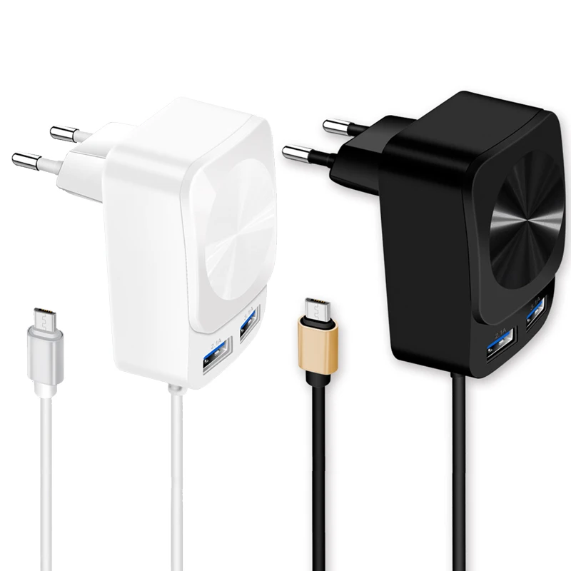 

Mobile Phone Charger With MICRO Cable Travel Charger For iPhone12 xiaomi Samsung Huawei EU/UK Charger 2USB Android charger Head