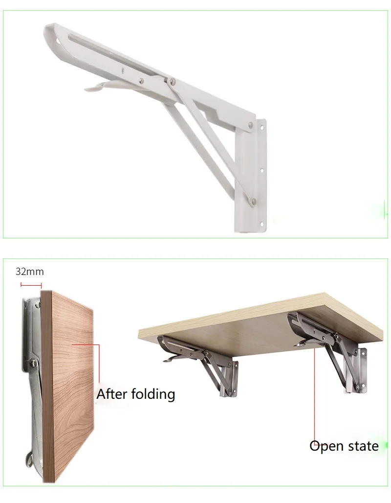 

White Triangle Folding Shelf Bracket Adjustable Wall Mounted Angle Bracket DIY Home bookshelf Table Bench 10 inch 2PCS