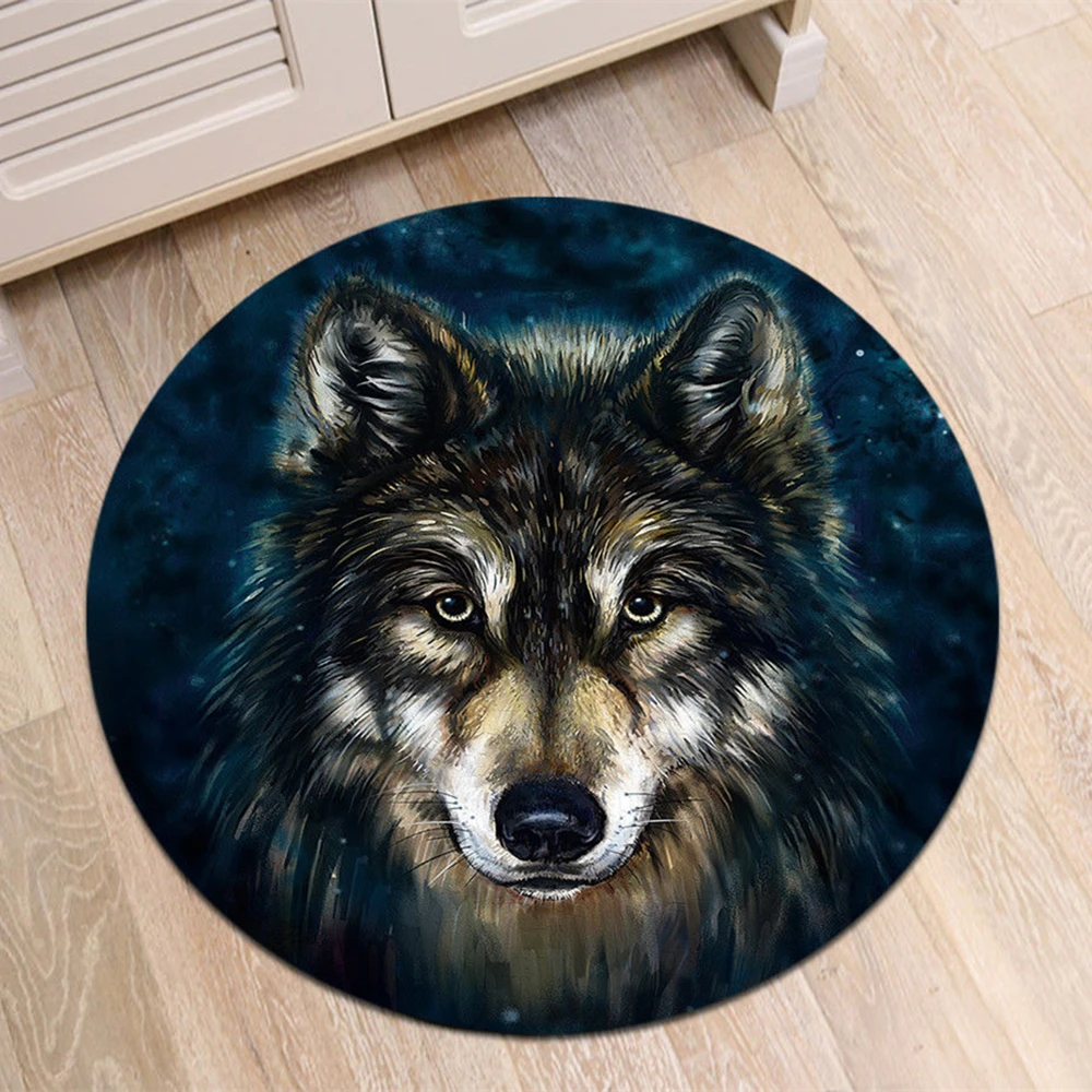 Крутой Galaxy волк круглый коврик ковры для гостиной спальни 3D Дикая природа волки