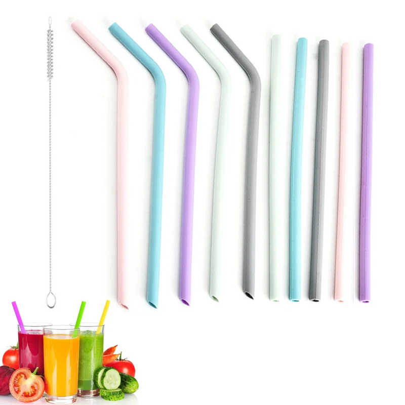 

5 pcs Reusable Food Grade Silicone Straws Straight Bent Drinking Straw With Cleaning Brush Set Party Bar accessory