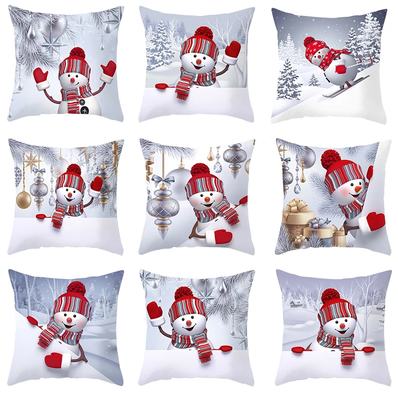 

1Pcs Christmas Polyester Pillowcases Cute Cartoon Snowman Santa Claus Printing Pillow Case Xmas Decorative Throw Pillows