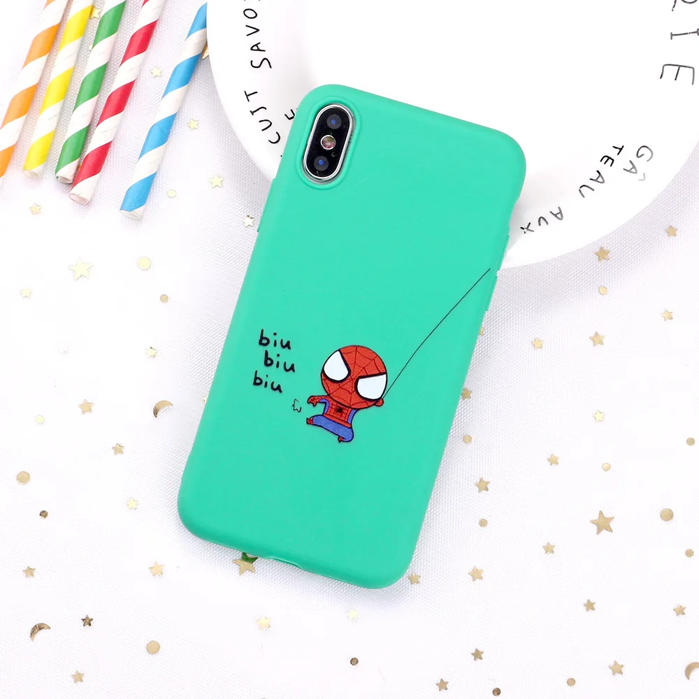 

For 11 Pro 8 8Plus X XR 7 7Plus XS Max 6 6S 12 Candy Silicone Soft Spider Man Comics Superhero Memes Phone Case Coque Funda