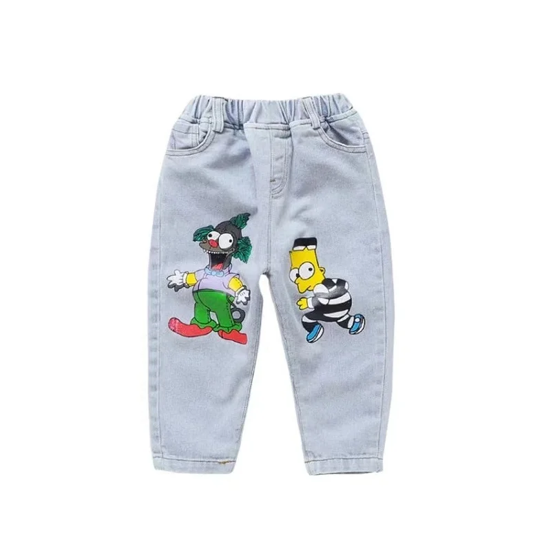 

Children's Spring and Autumn Fashion Little Monster Printing Casual Jeans Boys Girls Kids Loose Cartoon Pants KJ09