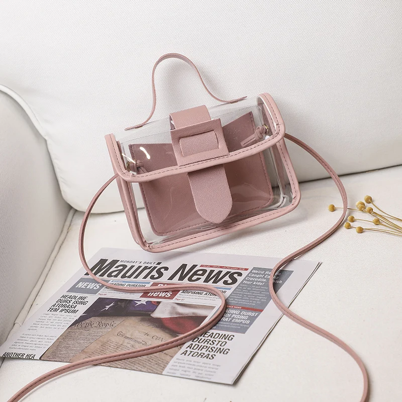 

2020 Fashion Trend Ladies Transparent Jelly Candy Color Small Bag Korean Solid Personality Big Buckle Crossbody Shoulder Handbag