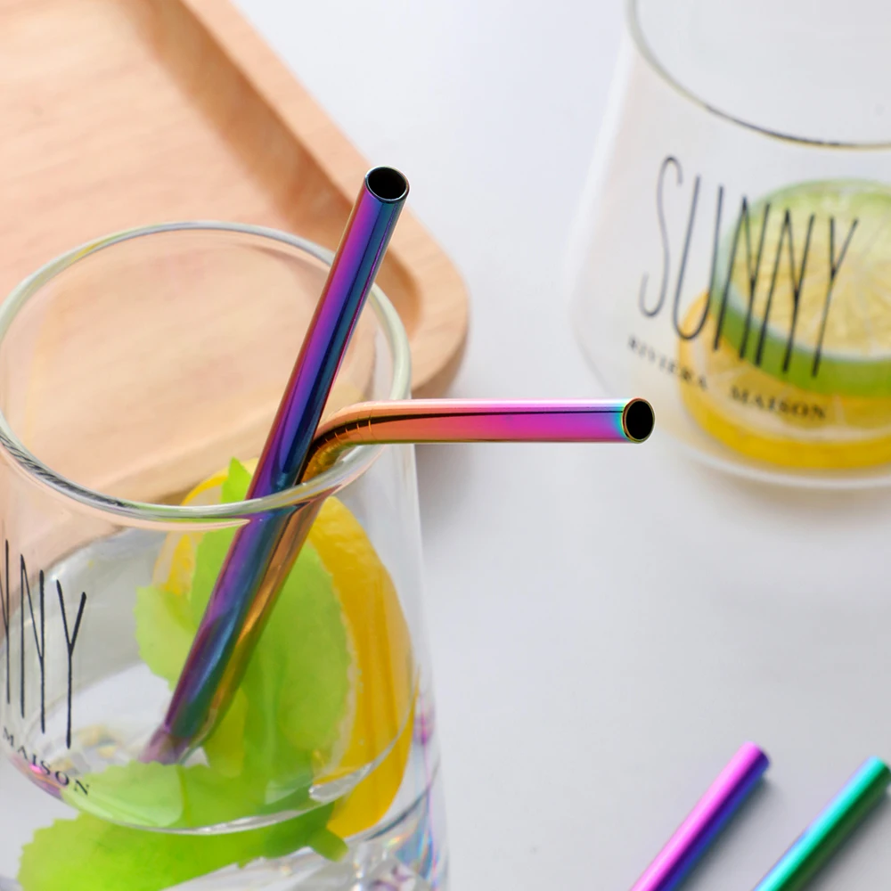 8 шт яркая соломинка для питья нержавеющая сталь многоразовые трубочки Чистящая