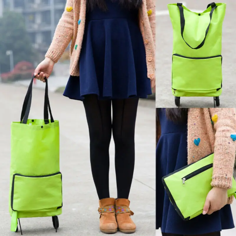 

1Pc Shopping Trolley Bag Wheels Portable Foldable Cart Reusable Portable Eco-friendly Storage Totes Foldable Handle Bags