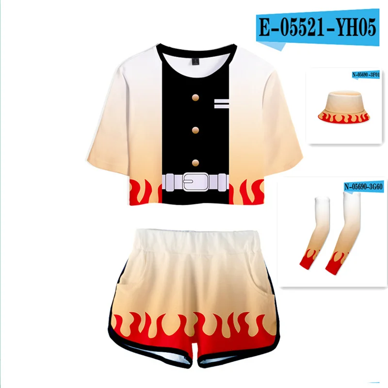Demon Slayer Shirt Shorts Sport Kimetsu no Yaiba Cosplay Women Suits Kamado Tanjirou Running Top Outfit Girls Set |