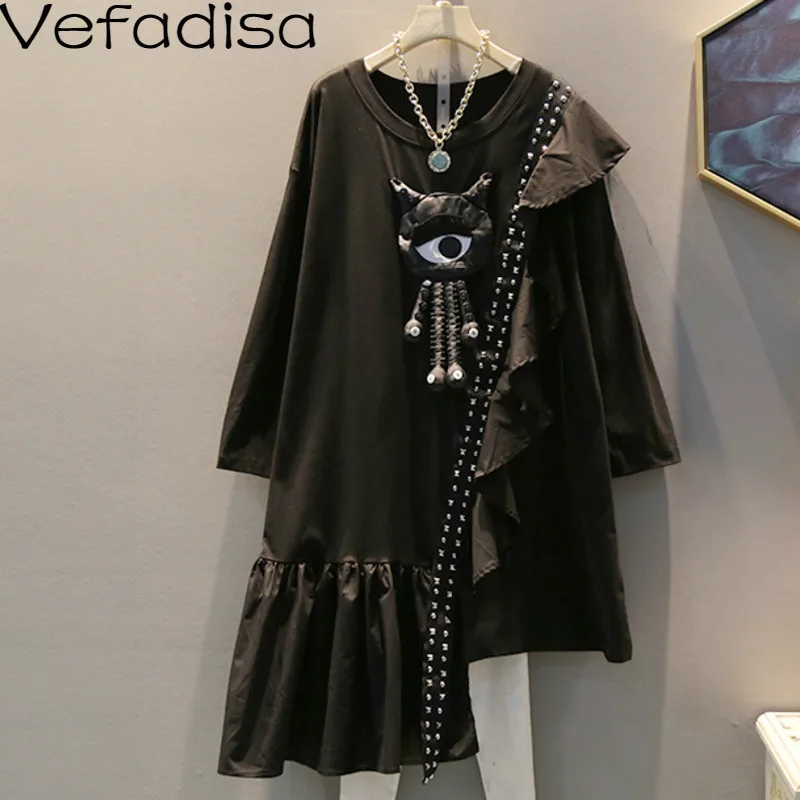 Vefadisa/осеннее женское Повседневное платье с рисунком и заклепками неправильное