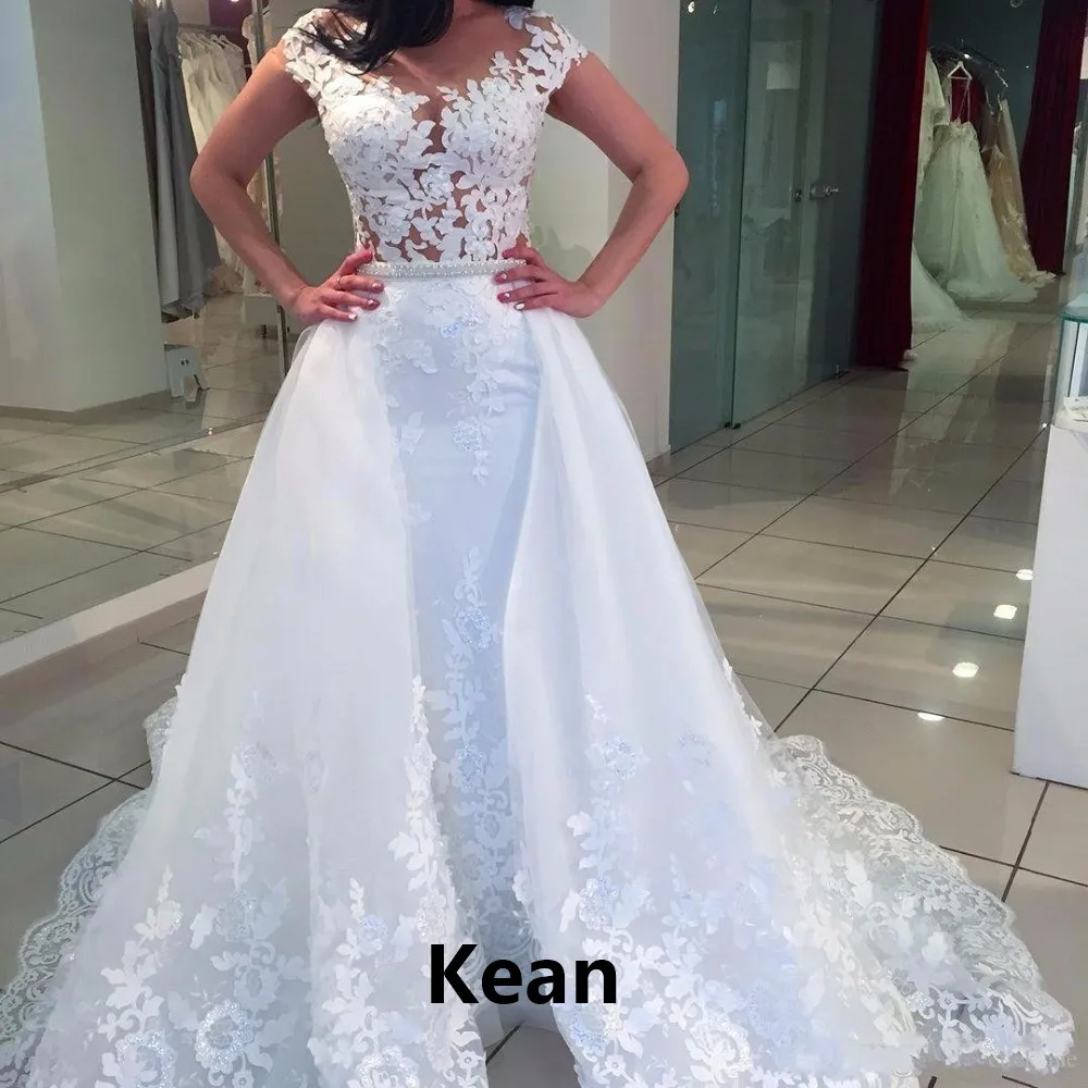 

Illusion Wedding Dress Ruched Cap Sleeve Bride Gown Dubai Arabic Abiti Da Sposa Vestidos De Novia De Noche Plus Size