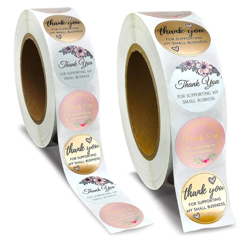 

500 Pcs/1 Roll Thank You Label Stickers Flower Decor Craft Per Roll Stationery