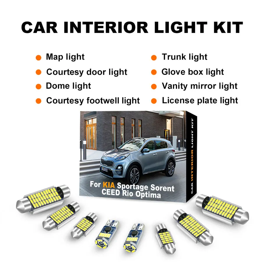Комплект светодиосветодиодный для салона Kia Sportage 2 3 4 Sorento JC XM UM CEED ED JD CD Rio 1 Optima K5 Soul