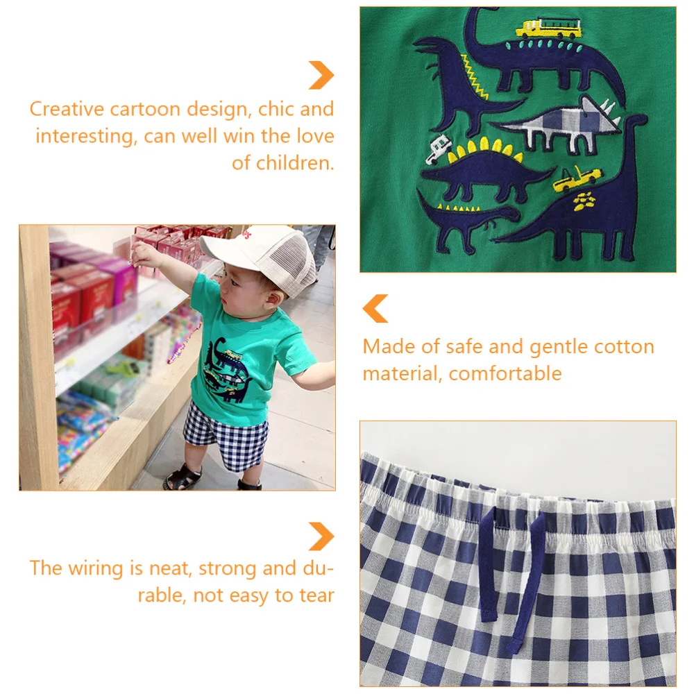 

1 Set Kids Cartoon Shirt Pants Comfortable Cotton Short Sleeve T-shirt Shorts