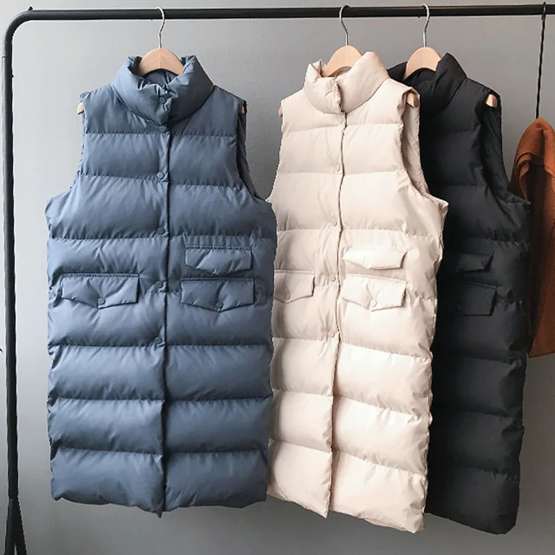 

2020 Women Spring Vest Coat Stand Collar Women Long Vest Warm Women Tops Vest Chaleco Mujer Gilet Casaco Feminino