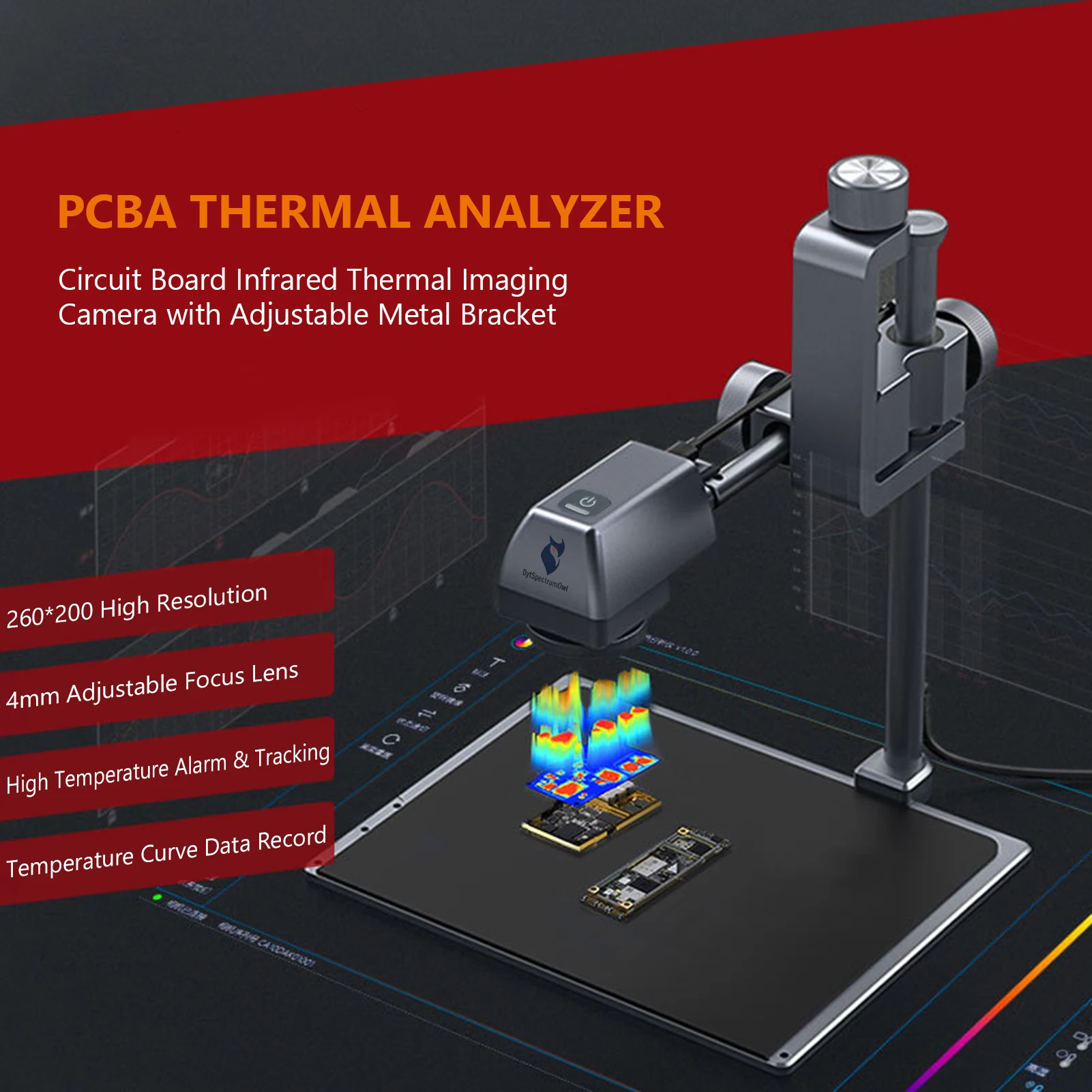 

PCBA Thermal Analyzer 260x200 Circuit Board Infrared Thermal Imaging Camera with Adjustable Metal Bracket Temperature Alarm