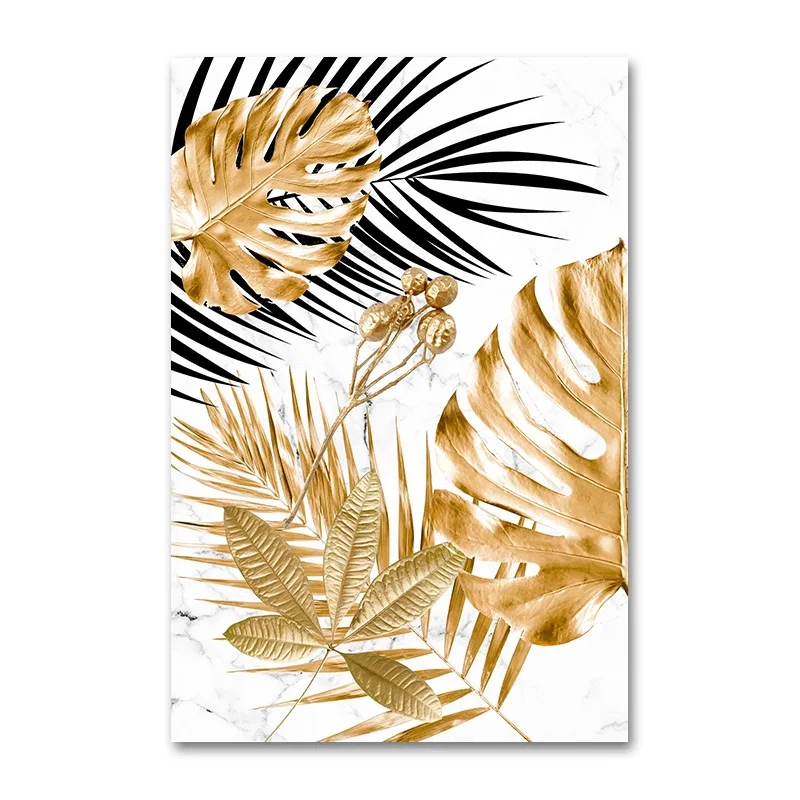 Скандинавский постер с золотыми листьями на холсте абстрактный изображением