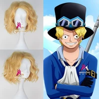 japanese anime one piece mens sabo cosplay wig role play sabo blonde short wavy hair wig costumes