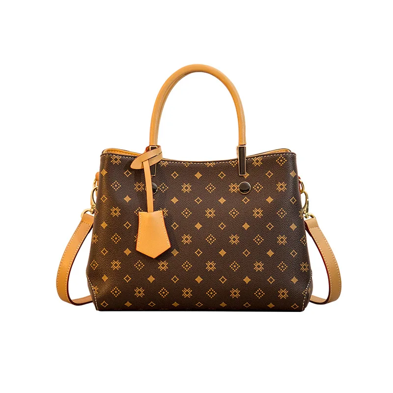 

Genuine Leather Women Buckets 2021 New Fashion Geometric Prints One Shoulder Bags Ladies Designer Purses and Handbags Sac Luxe