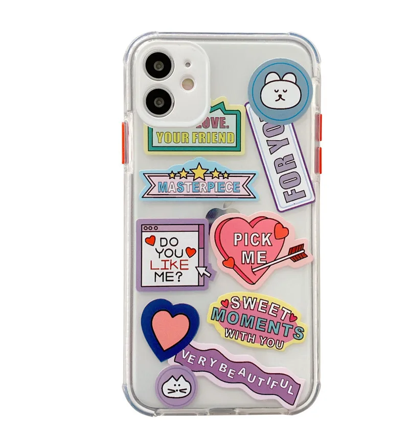 cute clear cartoon animal label korean phone case for iphone 11 pro max xr x xs max 7 8 puls se 2020 cases soft tpu cover free global shipping