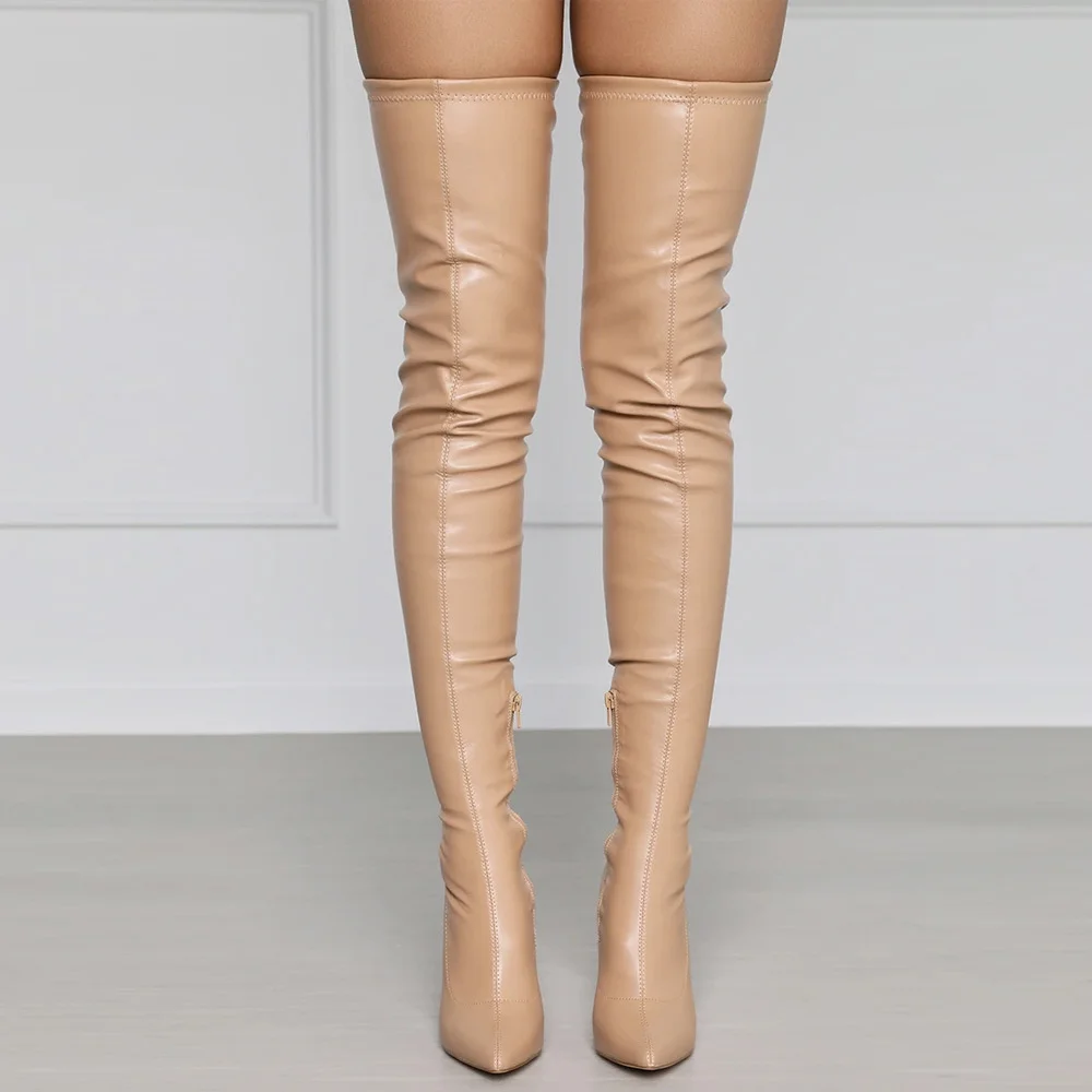 

Autumn Winter New Sexy Over Knee High Boots Pu Leather Side Zipper High Heels Women's Stiletto Knee Shoes Woman Booties