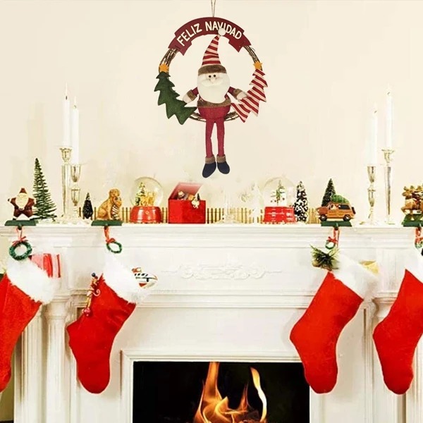 

Christmas Wreath Santa Claus Pattern Xmas Ornament Front Door Window Wall Pendant Festival Party Decoration