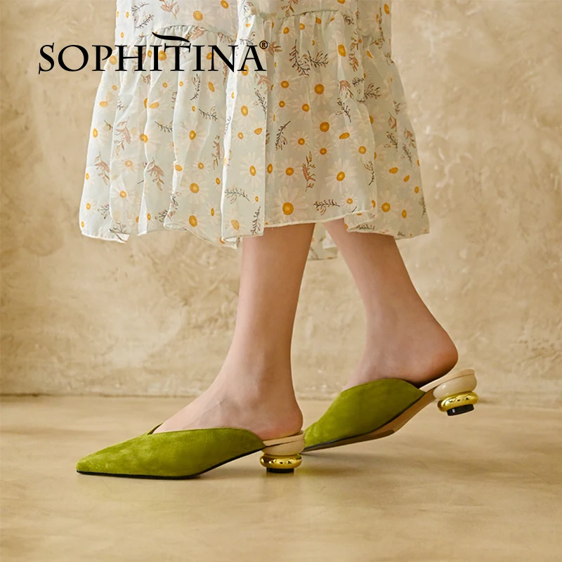 

SOPHITINA Pumps Shoes Women Heels Comfortable Dressing Mules Strange Heel Concise 2021 New Pointed Toe Spring Autumn Flock FO352