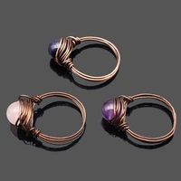 natural stone volcanic rock ring amethyst handmade diy making winding bronze ring retro personality ladies and mens jewelry