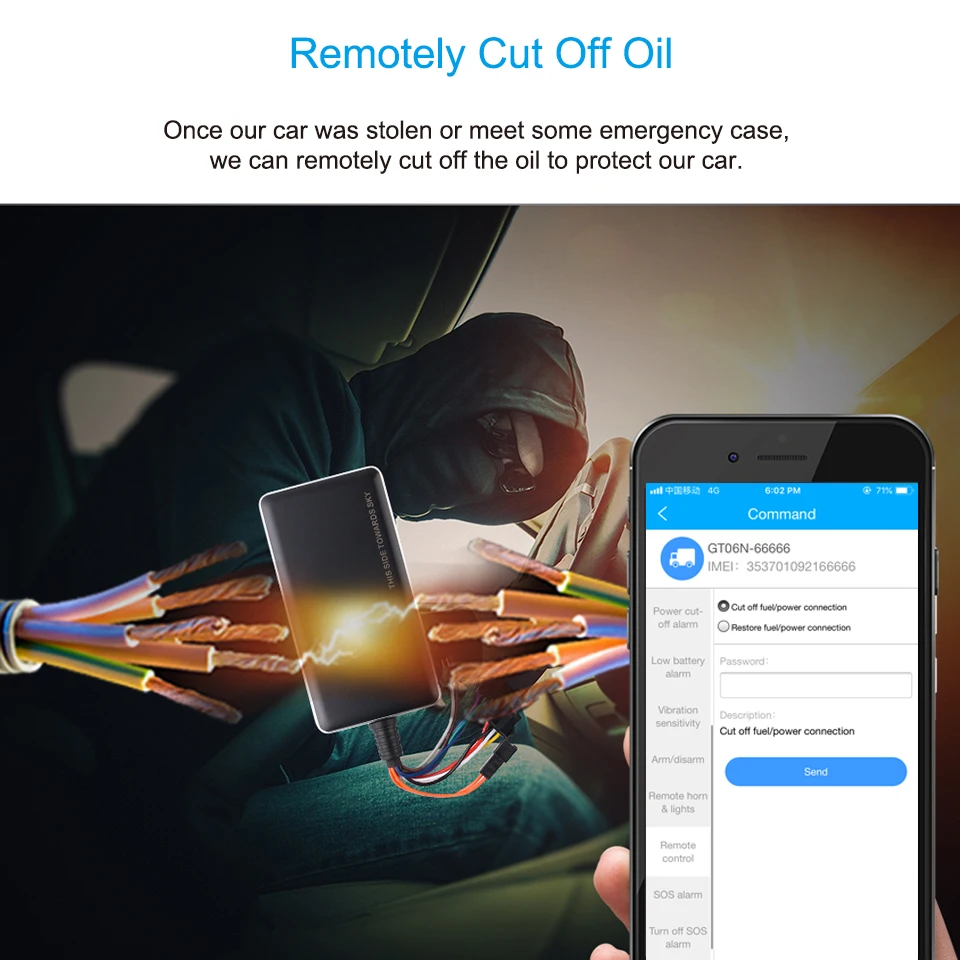 

GT06N Car GPS Tracker Vehicle Voice Monitor Locator Builtin GSM GPS Tracking Antenna Support Google Map Link Track Waterproof