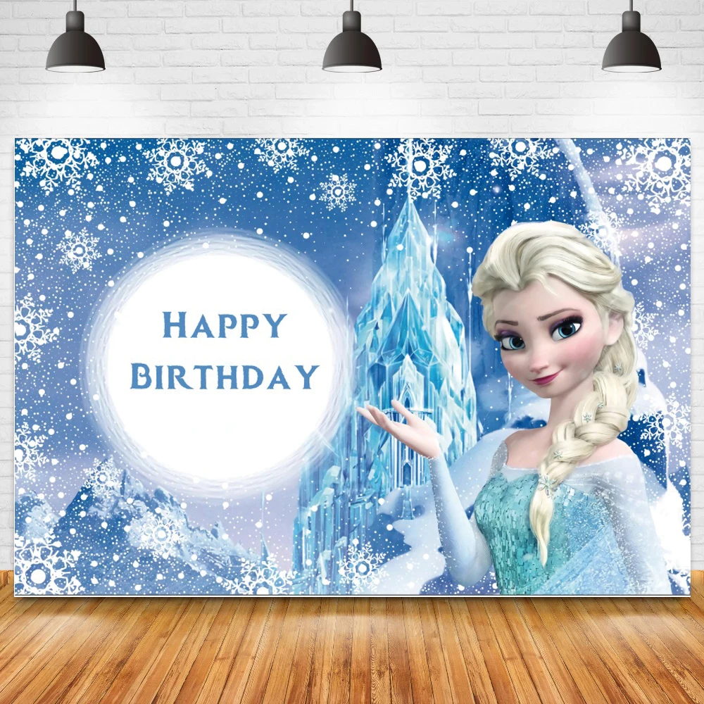 

Виниловый фон для фотосъемки с изображением Белоснежки, горы, принцессы Эльзы, снежинки на небе, милых девушек на день рождения