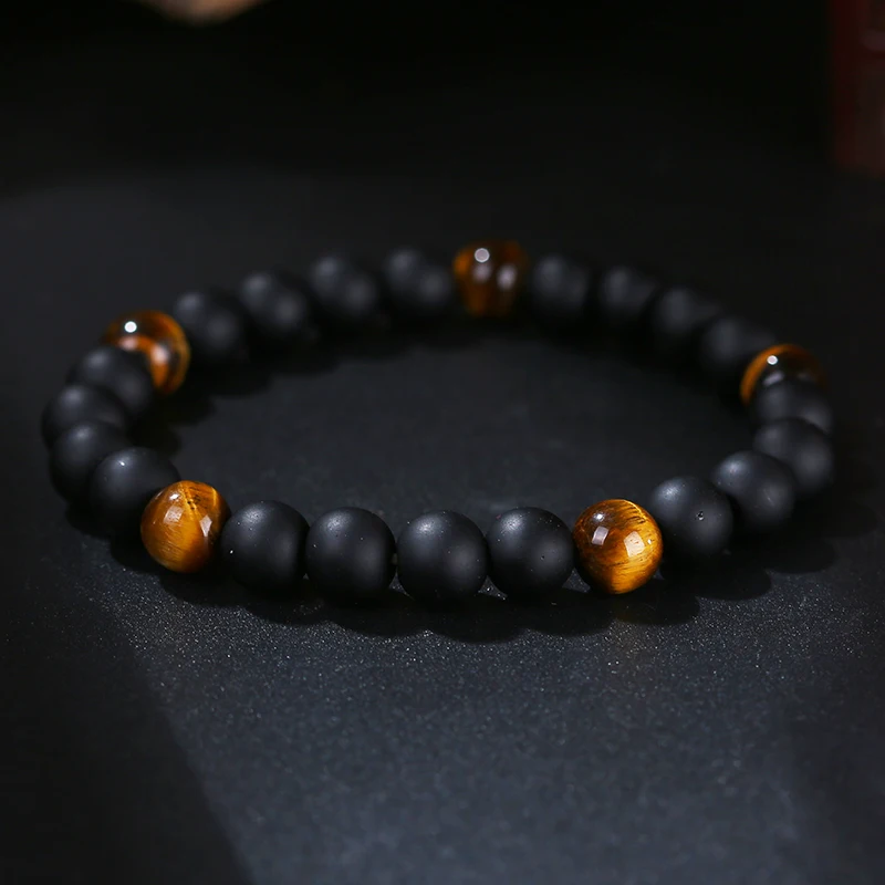Минималистичный браслет из натурального камня с бусинами мужские черные