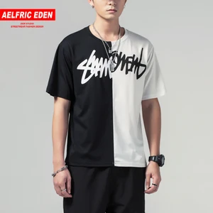 Хип-хоп Лоскутная футболка для мужчин 2020 летние большие футболки Harajuku Лоскутная Уличная Повседневная Красная футболка с коротким рукавом