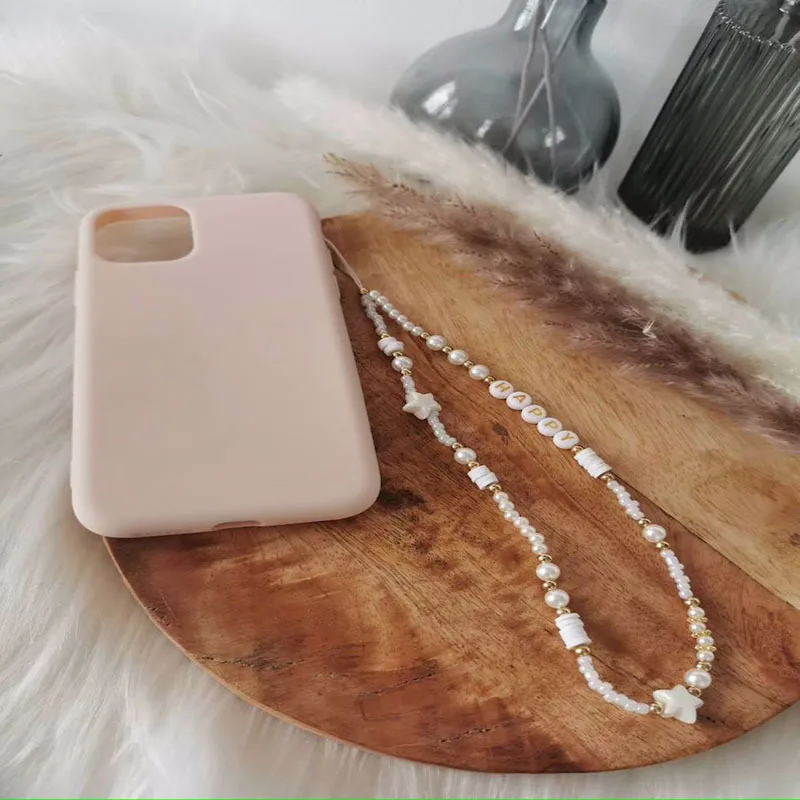 boho pearl shell crystal mobile phone charm chain strap for women girl luxury stone telephone case jewelry anti lost rope new free global shipping