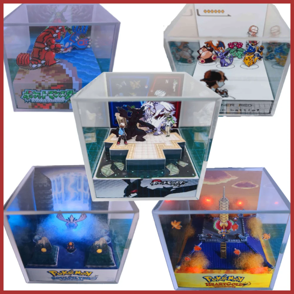 

DIY GBA DNS Pokemon Sapphire Heart Gold Soul Silver Black and White Kyogre Game Scene Paper Mold Figures Gift Box Hobby